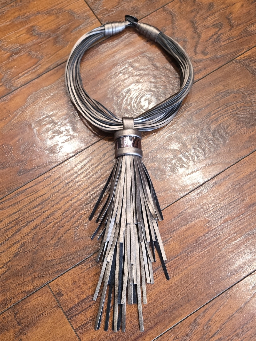 Fringed Tassel Statement Necklace in Metallic Grey